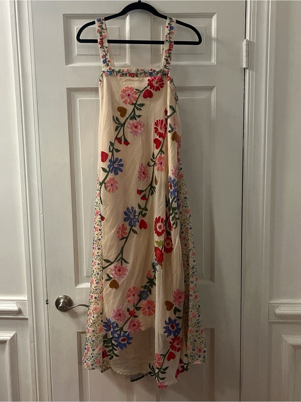 Free people Cream Floral velvet Embroidered sundress Xs